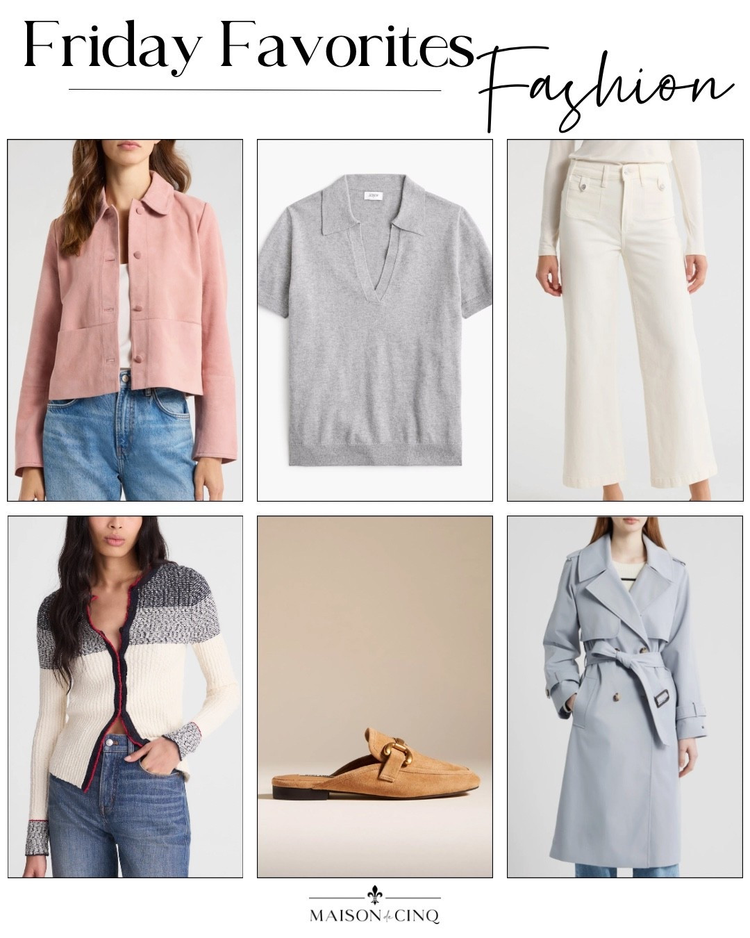 Spring finds! Gorgeous sweaters, pastel coats and jackets, the cutest white jeans on sale, and more!

Spring fashion, spring outfit, trenchcoat, polo sweater, cardigan, spring sweater, suede jacket, flats, mules

#LTKOver40 #LTKSaleAlert