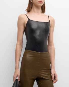 Commando Faux-Leather Spaghetti-Strap Bodysuit | Neiman Marcus
