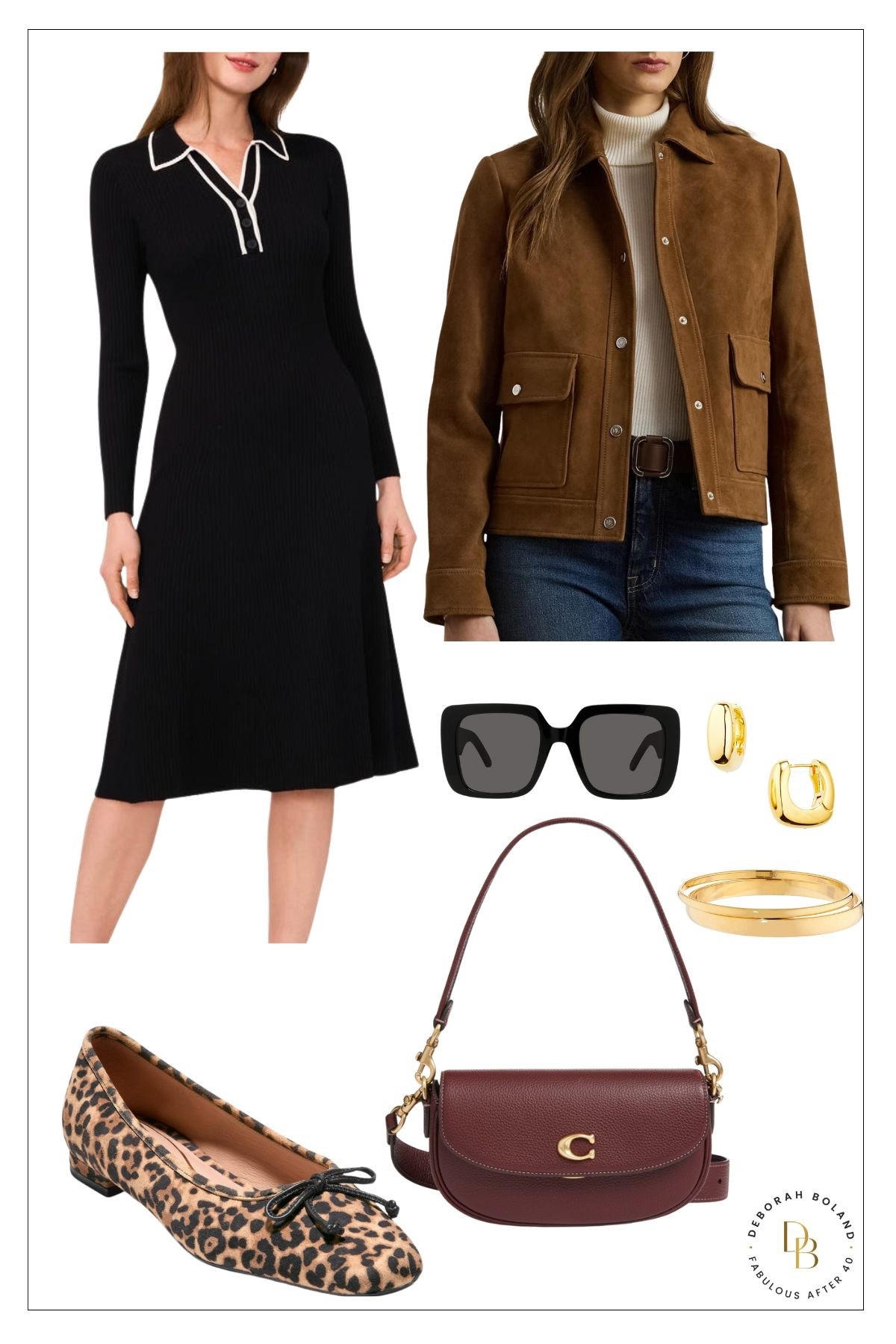 Fall preview, but make it chic 🍂 This black polo-style sweater dress is a closet MVP — comfy, polished, and endlessly versatile. I layered it with a soft suede jacket and added a fun twist with leopard print ballet flats. The burgundy crossbody bag ties it all together with a rich pop of color.

Every piece is part of the Nordstrom Anniversary Sale, so it’s the perfect time to grab your new-season staples on sale! 🖤🛍️

#NordstromAnniversarySale #FallStylePreview #SweaterDressSeason #LeopardLove #ChicLayers #TransitionalStyle 

#LTKSeasonal #LTKOver40 #LTKSaleAlert