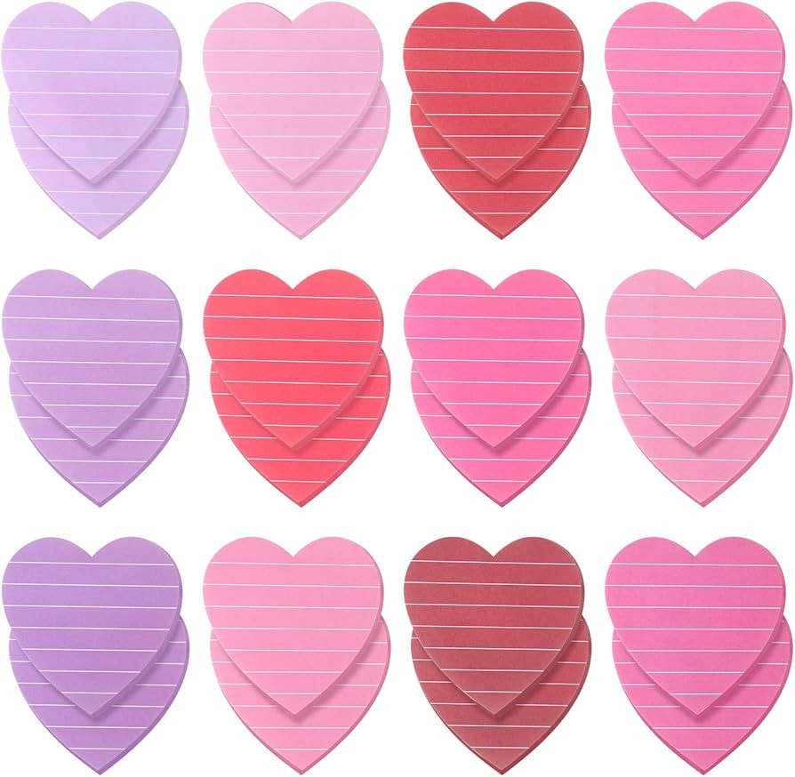 Teling 24 Pcs Heart Shape Lined Sticky Notes Cute Sticky Notes Bright Colorful Sticking Power Mem... | Amazon (US)