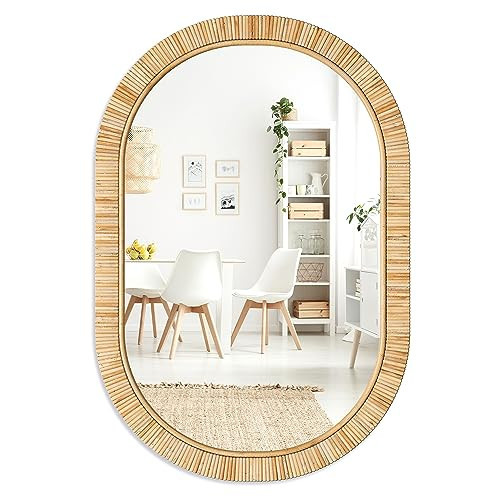 Barnyard Designs Rattan Bathroom Mirror – Rustic Farmhouse Style Handmade Wicker Rattan Frame - Boho Mirror for Nursery Wall Décor (20" x 30", Oval) | Amazon (US)