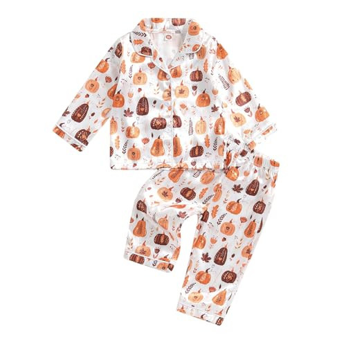 fyclemt Toddler Baby Girl Boy Christmas Silk Satin Pajamas Set Santa Button Down Pjs Kids Long Sleeve Shirt Pants Xmas Pjs Sleepwear (Ivory, 18-24 Months) | Amazon (US)