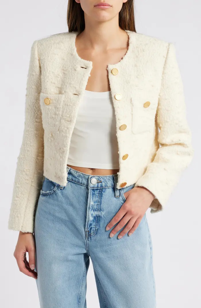 Button Front Crop Tweed Jacket | Nordstrom Rack