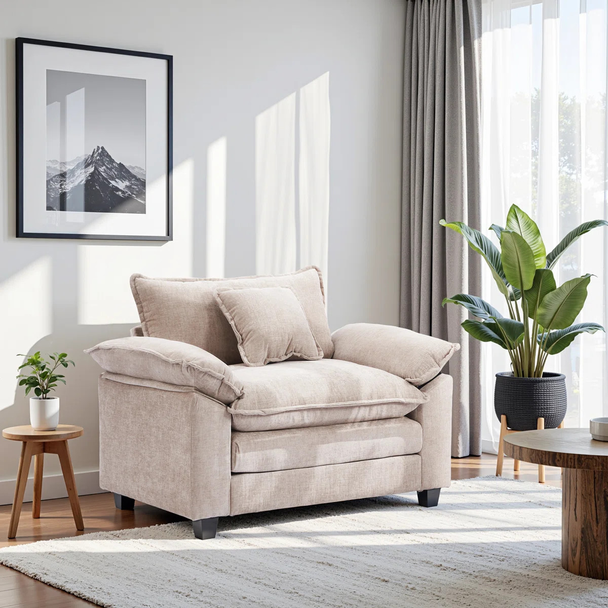 Chenille Oversized Accent Chair with Ottoman -  Wide Plush Upholstered Single Sofa | Comfy Large ... | Wayfair North America