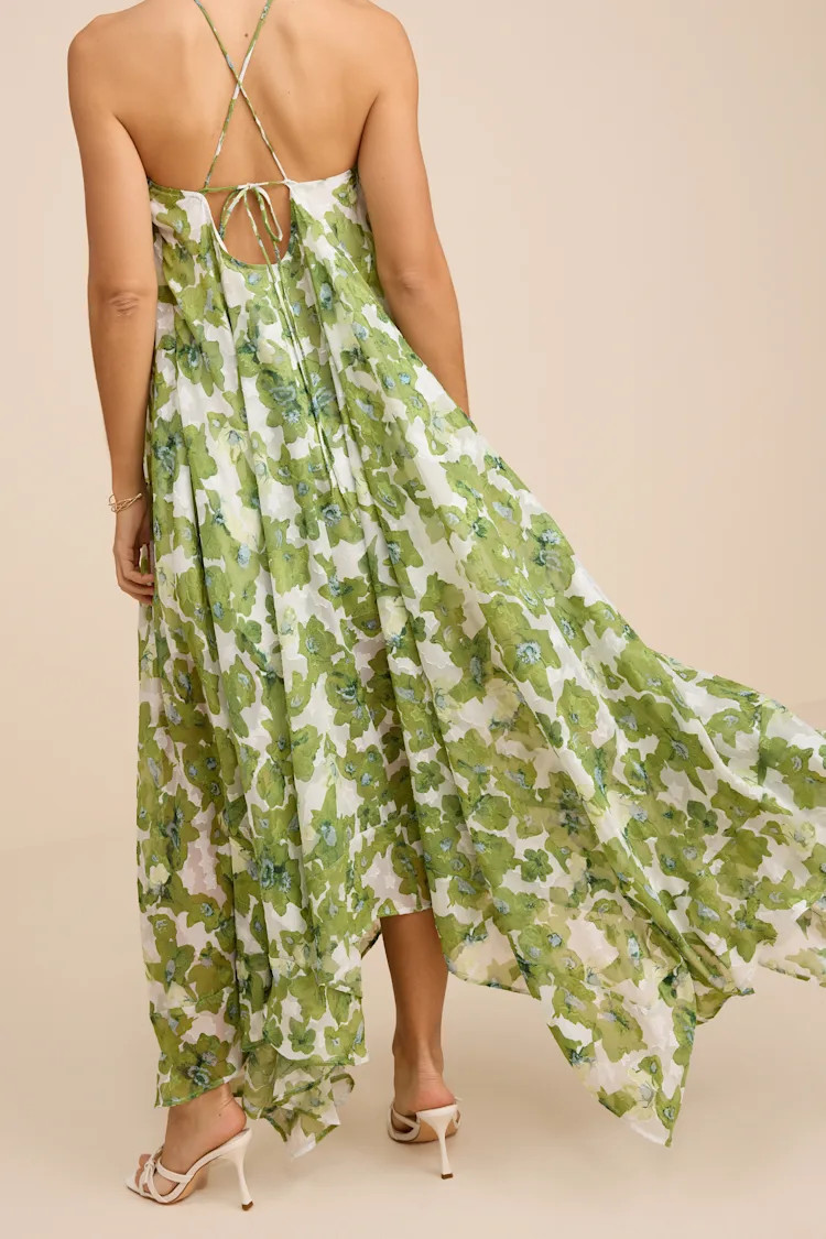 Dezzi Green Multi Floral Halter Shift Maxi Dress | Lulus