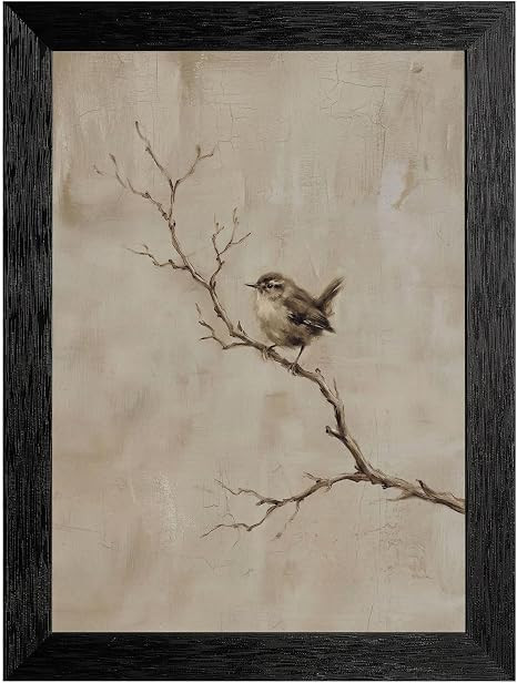 Framed Vintage Bird Wall Art - Black Frame Decorative Painting for Living Room, Minimalist Earthy... | Amazon (US)