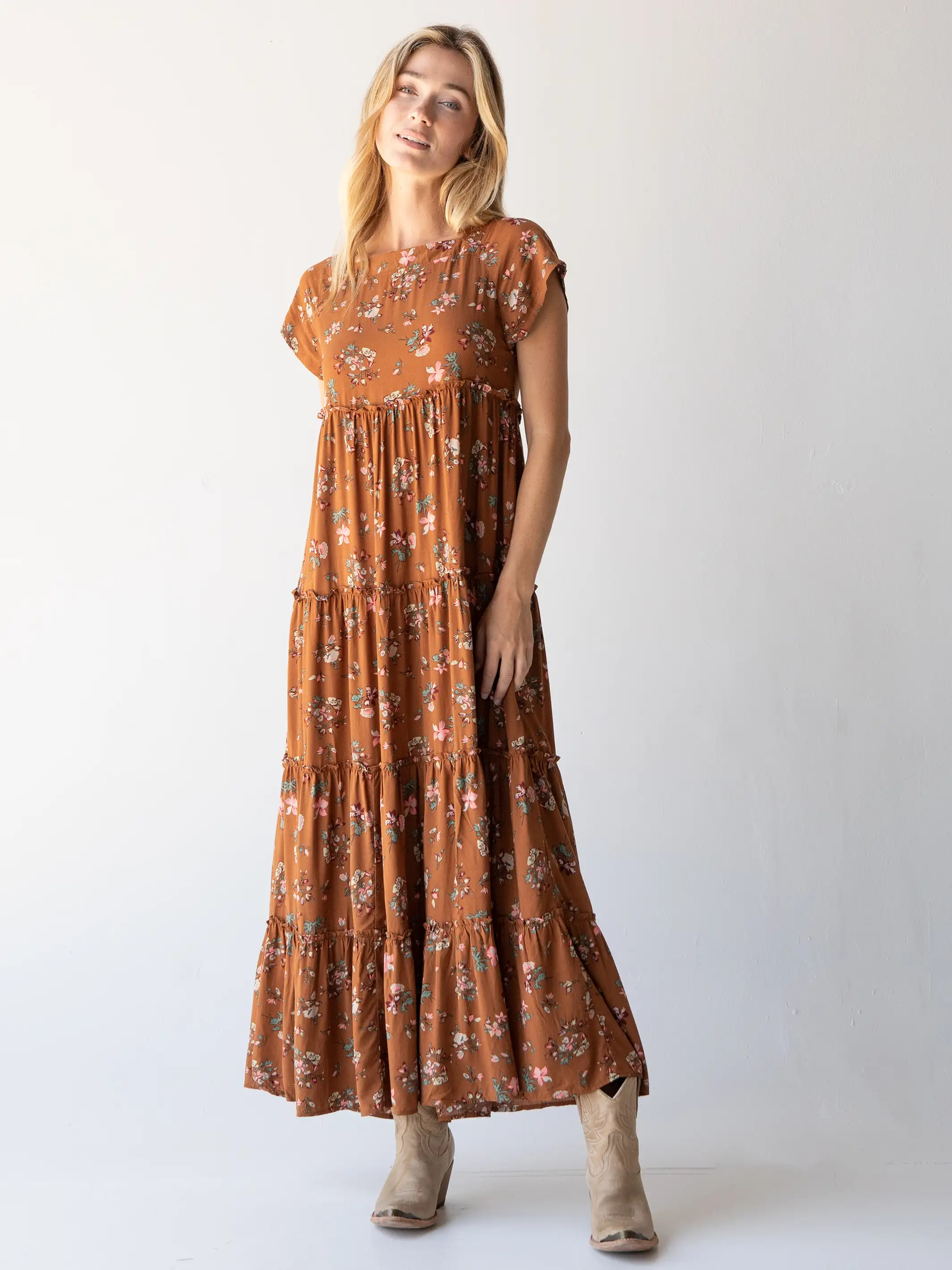 Berkley Maxi Dress - Brown Bouquets | Natural Life