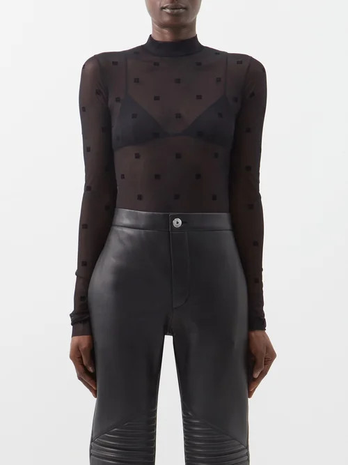 Givenchy - Transparent Jacquard-logo Tulle Bodysuit - Womens - Black | Matches (US)