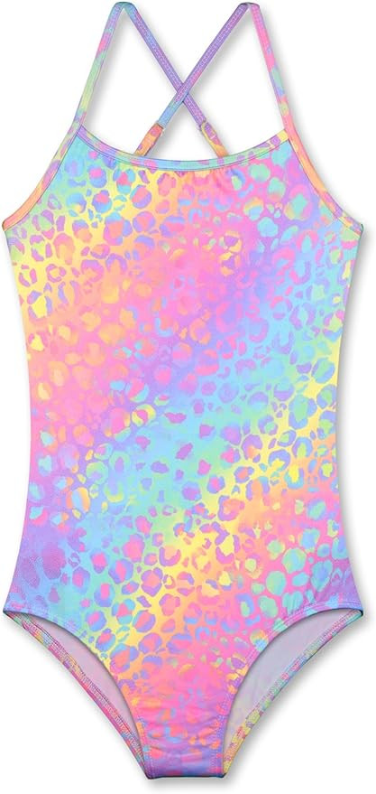 LUOUSE Girls Sparkle Swimsuits Quick Dry Crossback One Piece Beach Swimwear Bathing Suit with Adj... | Amazon (US)