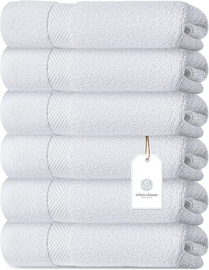 Luxury Hotel Hand Towels, 100% Egyptian Cotton, 16x30 Inches, Set of 6, White. | Amazon (CA)