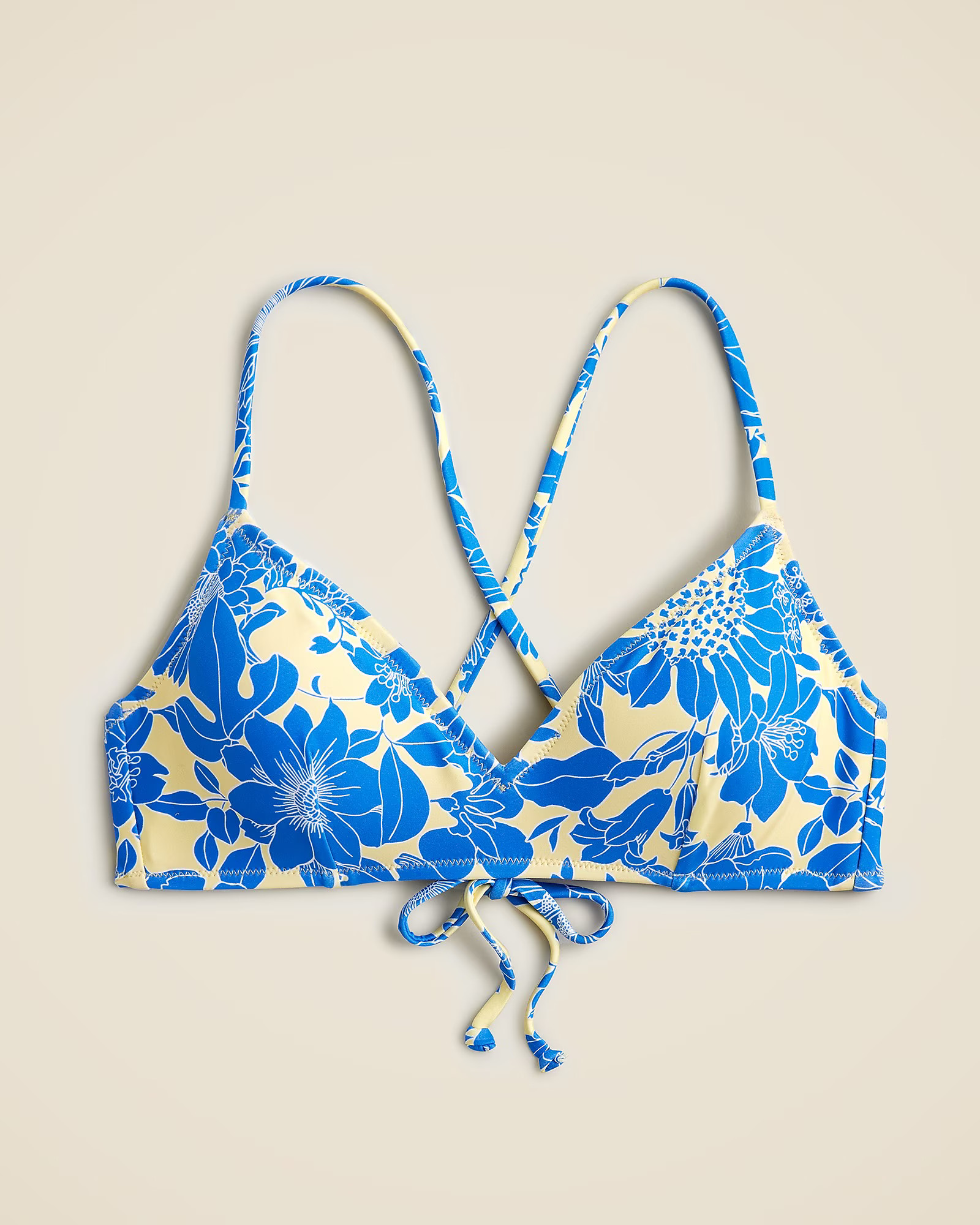 Cross-back french bikini top in blue floral | J. Crew US