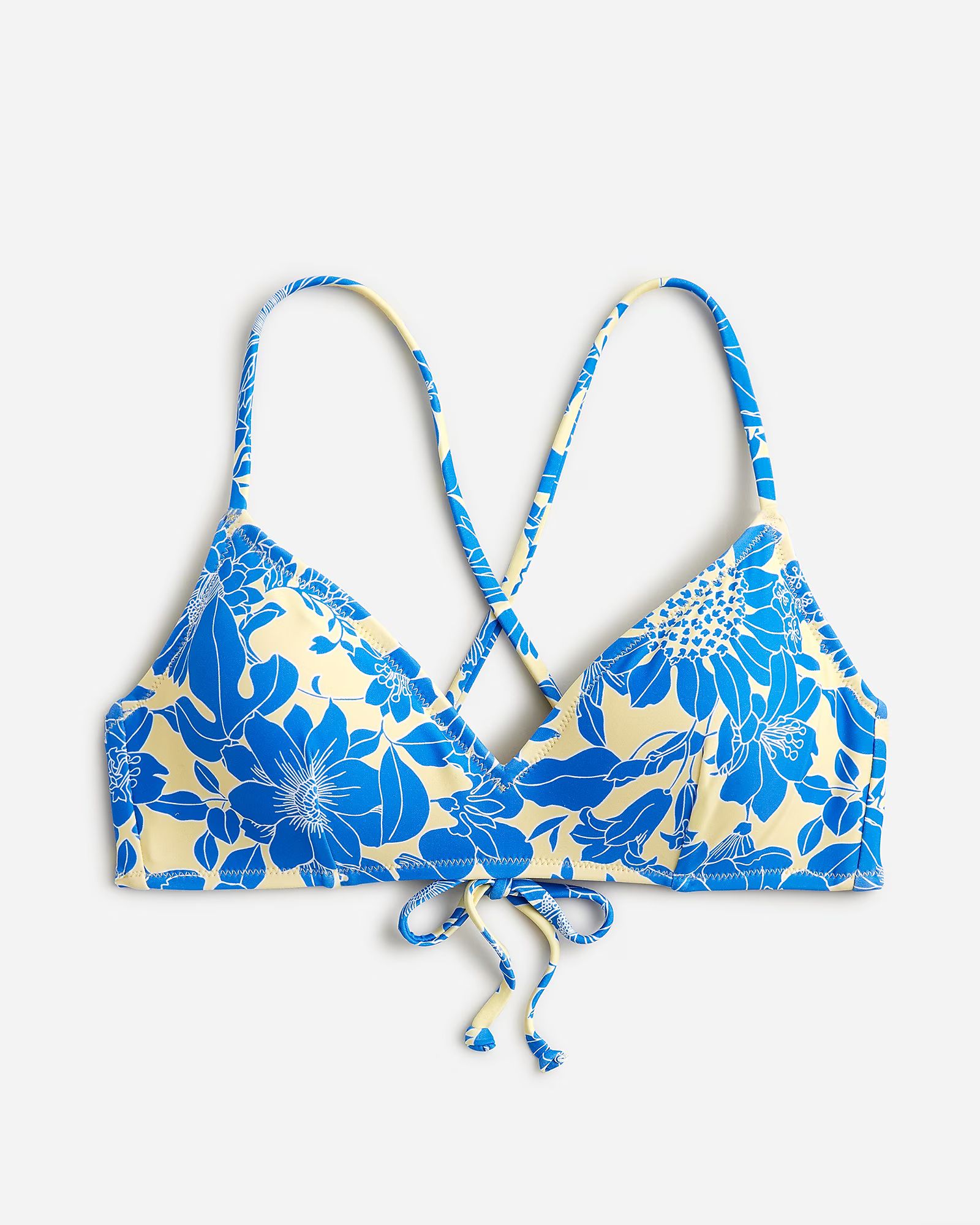 Cross-back french bikini top in blue floral | J.Crew US