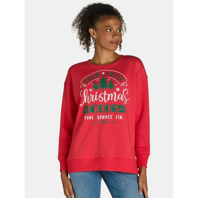 Holiday Time Women’s Christmas Tree Graphic Sweatshirt with Long Sleeves, Sizes S-3XL | Walmart (US)