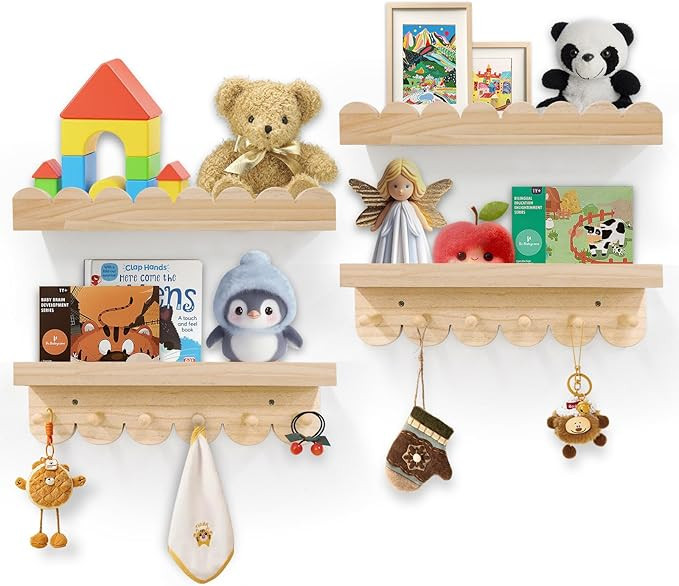 Floating Nursery Book Shelves for Wall, 16'' Wood Book Shelf for Baby Boys Girls Bedroom Bathroom... | Amazon (US)