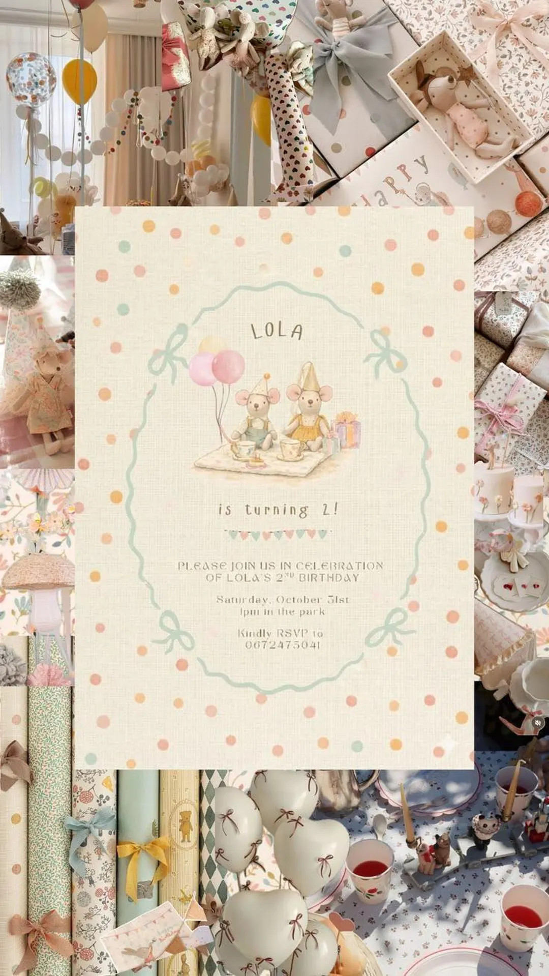 Whimsical Vintage Mouse Tea Party Invitation – 2nd Birthday (editable Canva Template 5x7in) - M... | Etsy (US)