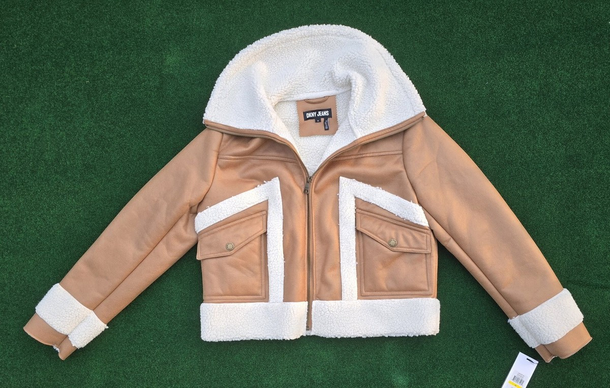 DKNY Jeans Mixed Media Faux Leather & Faux Shearling Jacket Womens Sz Medium New | eBay US