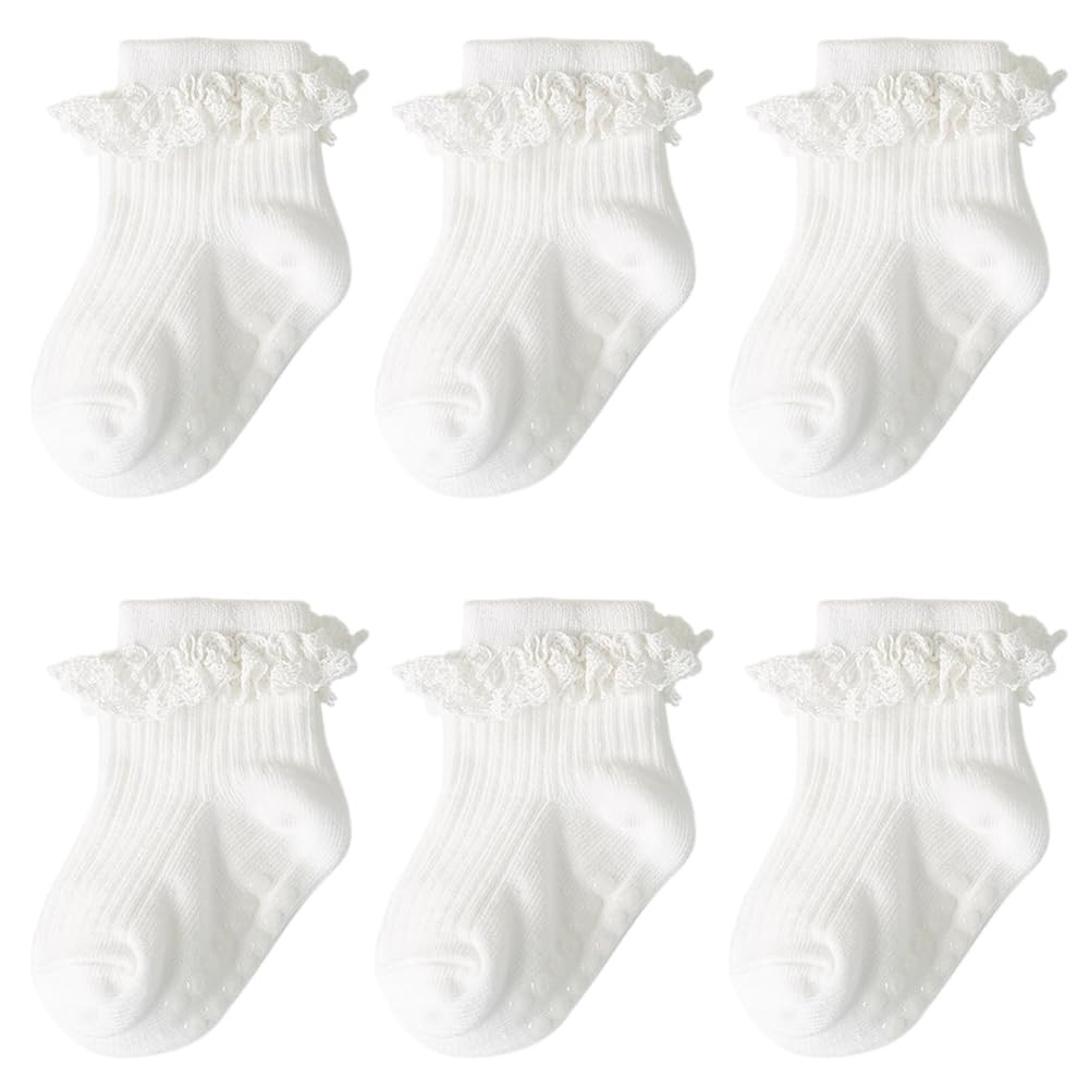 DRESHOW BQUBO Baby Girls Toddler Anti Slip Socks - Cute Frilly Ruffle Grip Ankle Socks for Infant... | Amazon (US)
