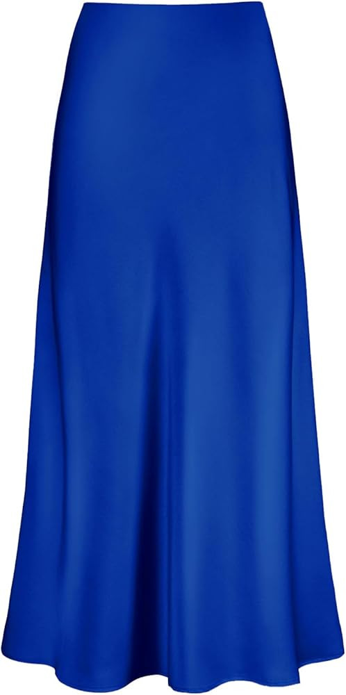 Women's Satin High Waisted Maxi Skirts Hidden Elasticized Waistband A Line Long Skirt | Amazon (US)