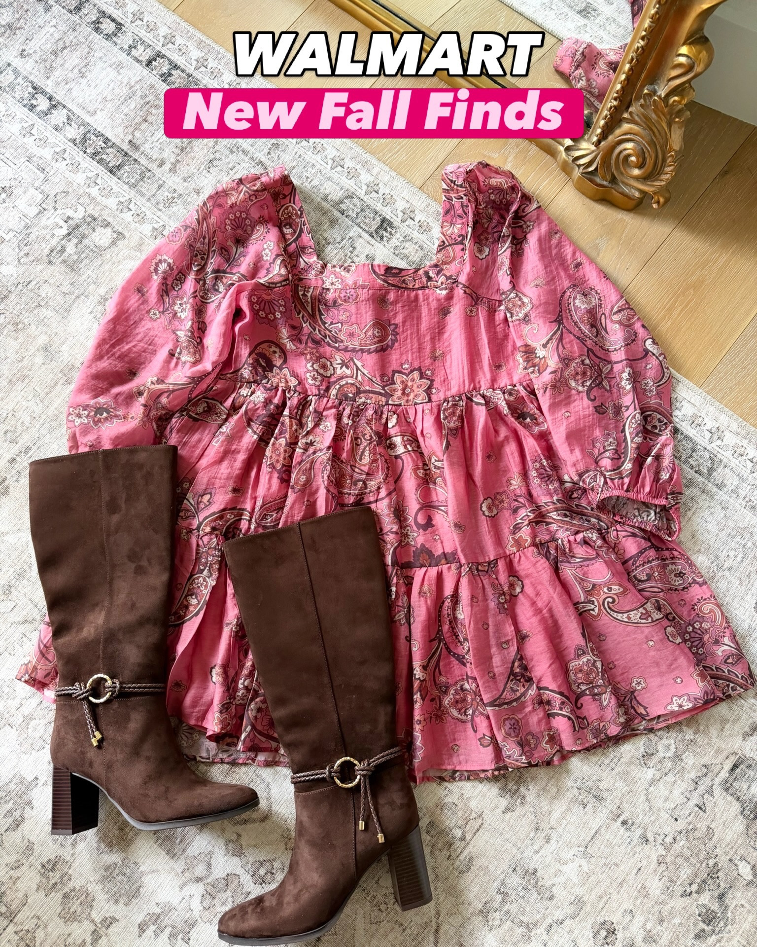 New @walmart fall finds are here! 🍁Comment OUTFIT LINKS to shop it all! These brown boots come in 3 colors and are so comfy! This pink dress just launched as well! 💕

#walmart #walmartfashion #walmartstyle