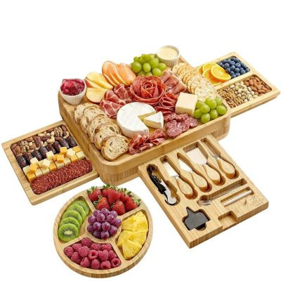 Zulay Kitchen Premium Bamboo Cheese Board Deluxe Set with 4 Piece Knife Set - Macy's | Macy's