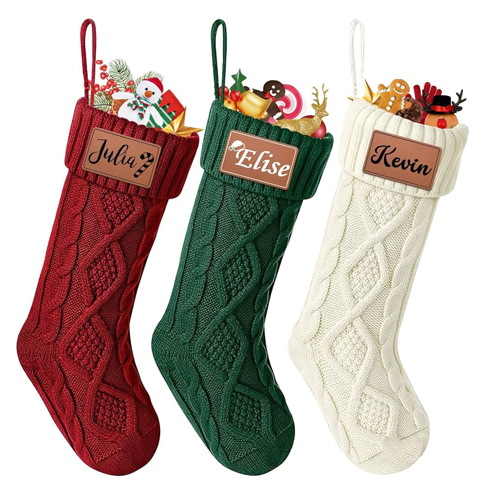 Dreamdecor Personalized Christmas Stockings with Names Monogram, 18” Large Family Knitted Xmas ... | Amazon (US)