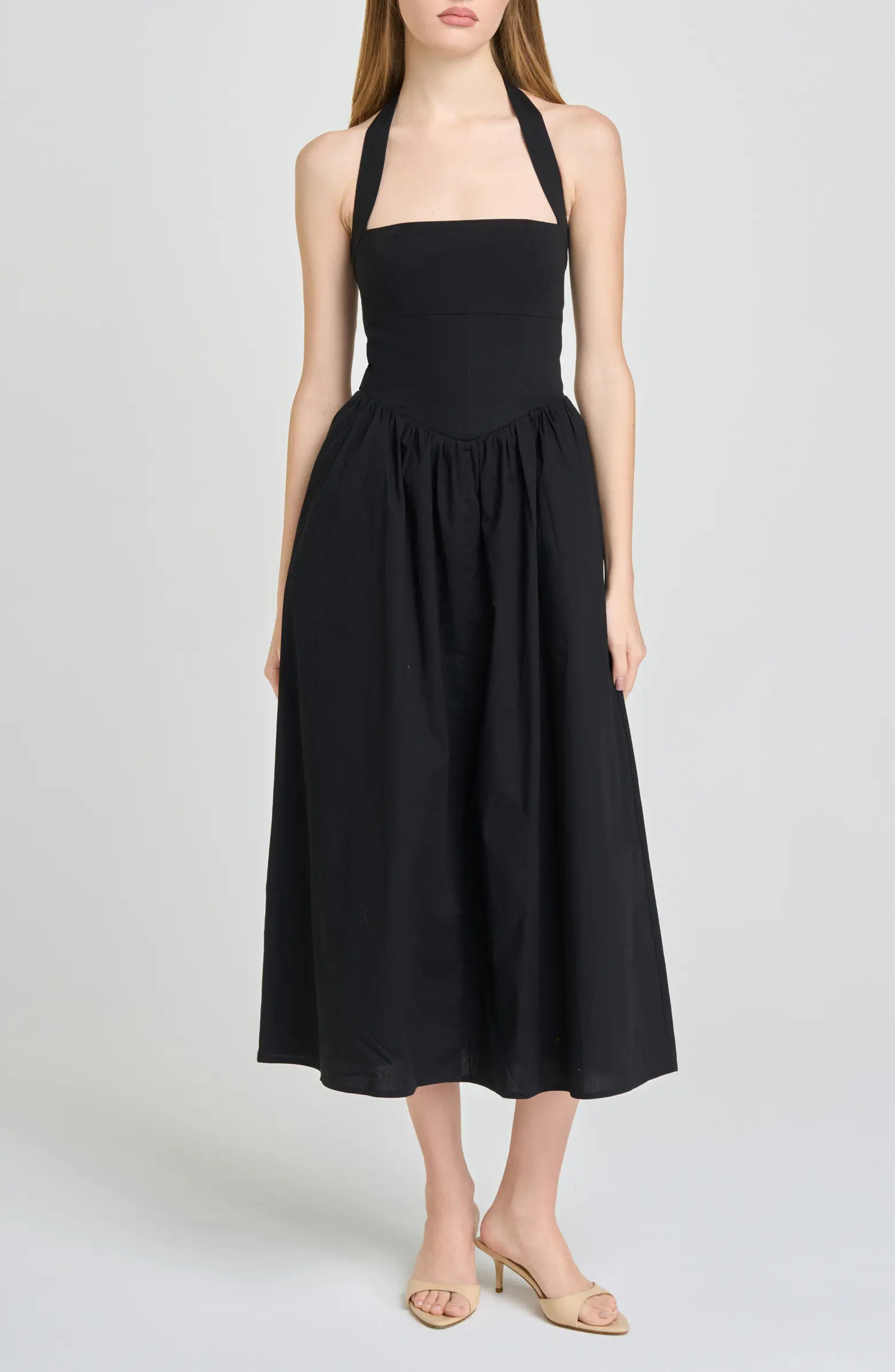 Camellia Halter Neck Stretch Cotton Midi Dress | Nordstrom