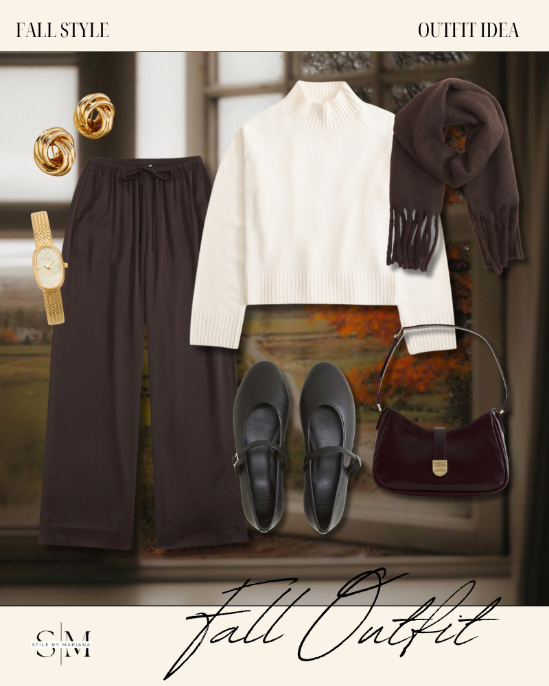 Fall outfit idea with brown trousers and black flats 

#LTKStyleTip #LTKSeasonal #LTKFindsUnder100