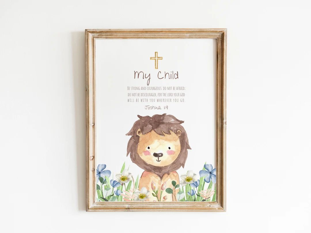 Joshua 1:9 Printable | Custom Name Sign | Nursery Scripture | Baby Lion Nursery Art |Boho Name Ar... | Etsy (US)