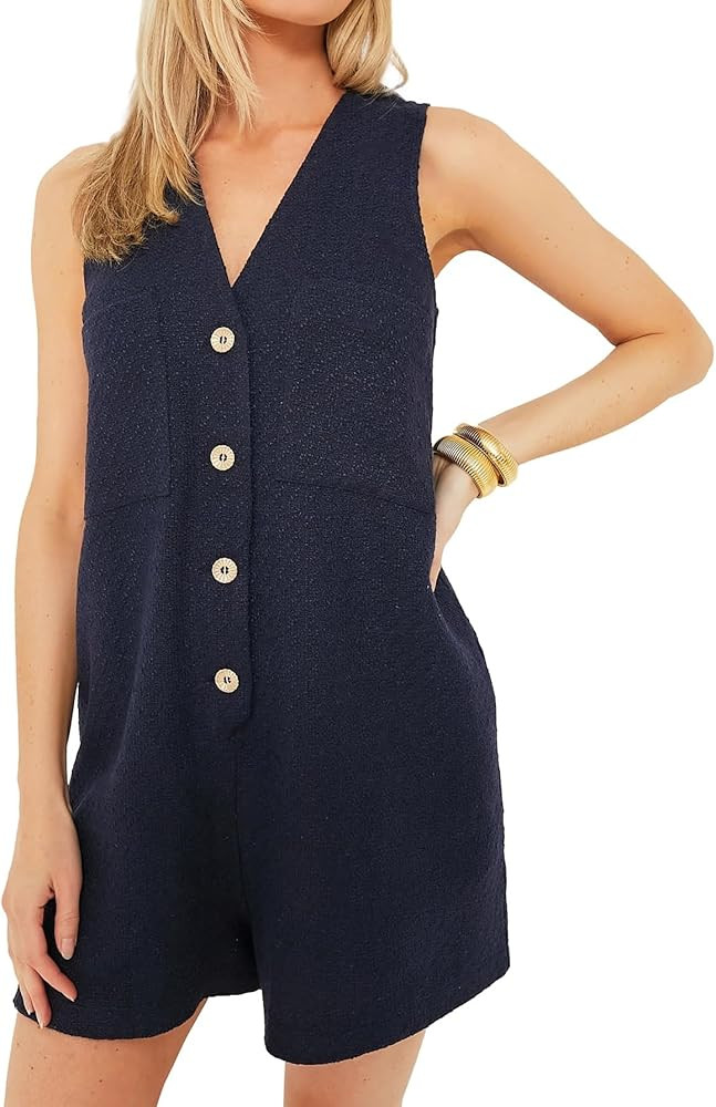 Kedera Women Summer Tweed Jackie Romper Button Down Sleeveless Romper Casual Short Romper Jumpsui... | Amazon (US)