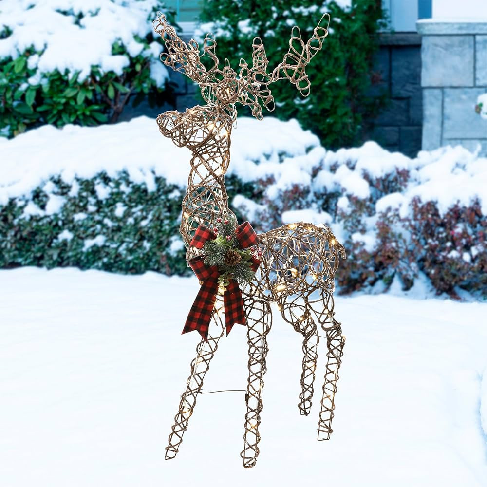 Rattan Standing Reindeer with Bow and LED Lights | Amazon (US)