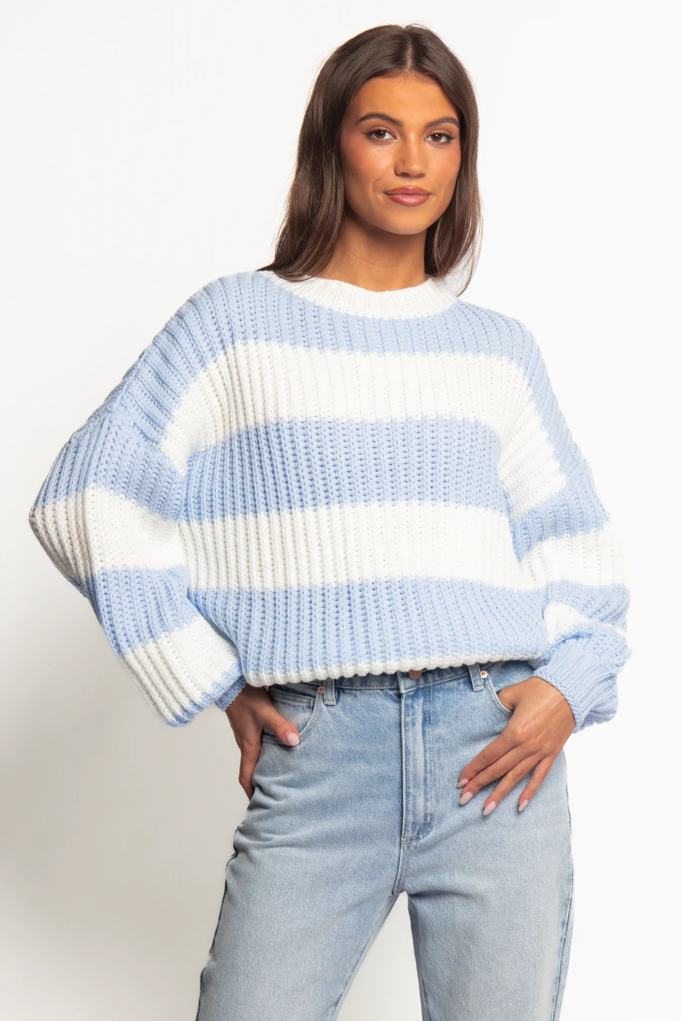 Courtney Thick Stripe Knit Sweater - Blue Cream | Petal & Pup (US)