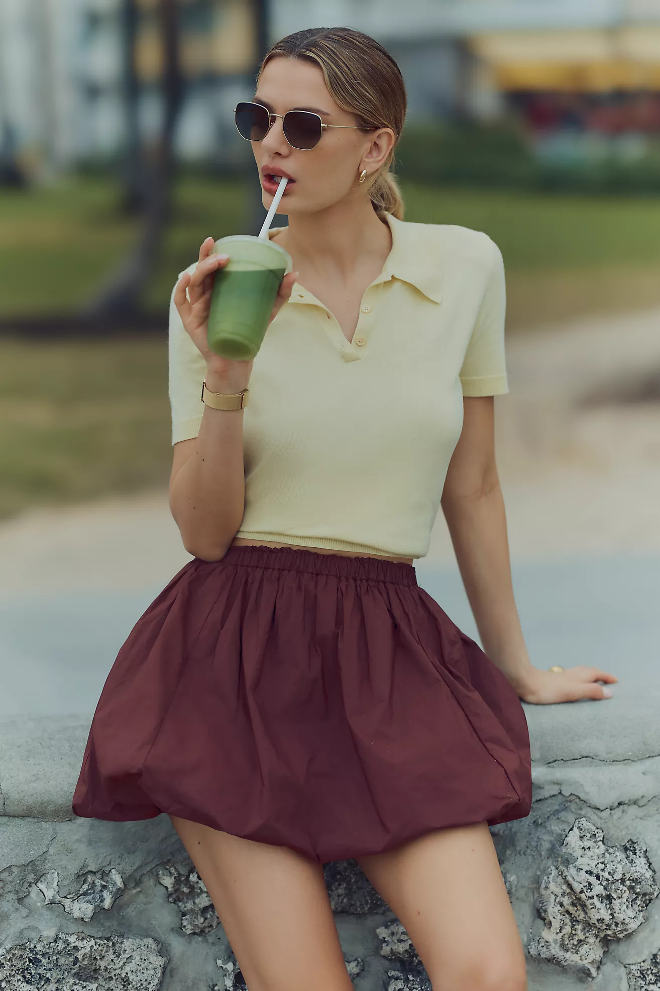 Endless Rose Short-Sleeve Collared Sweater | Anthropologie (US)