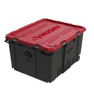170 Gal. Pro Grip Storage Tote in Black with Red Lid | The Home Depot