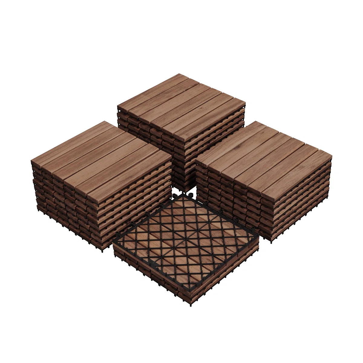 Acacia Natural Wood Interlocking Deck Tiles for Indoor and Outdoor (Set of 27) | Wayfair North America