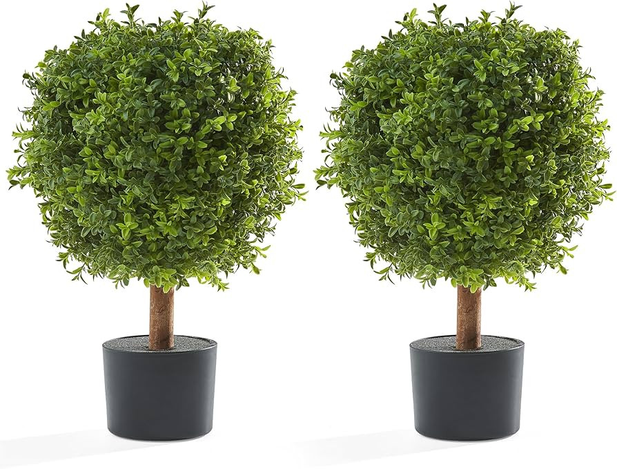 Artificial Plants Indoor Outdoor - Set of 2 Topiary Boxwood Trees – 24” High Pre-Potted Faux ... | Amazon (US)