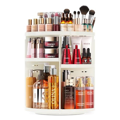 Auxmir Rotating Makeup Organizer, DIY 7 Adjustable Layers Spinning Skincare Organizer, Bathroom Organizer with Brush Holder Perfume Tray, Multi-Function Storage Carousel for Vanity Bathroom Countertop | Amazon (US)