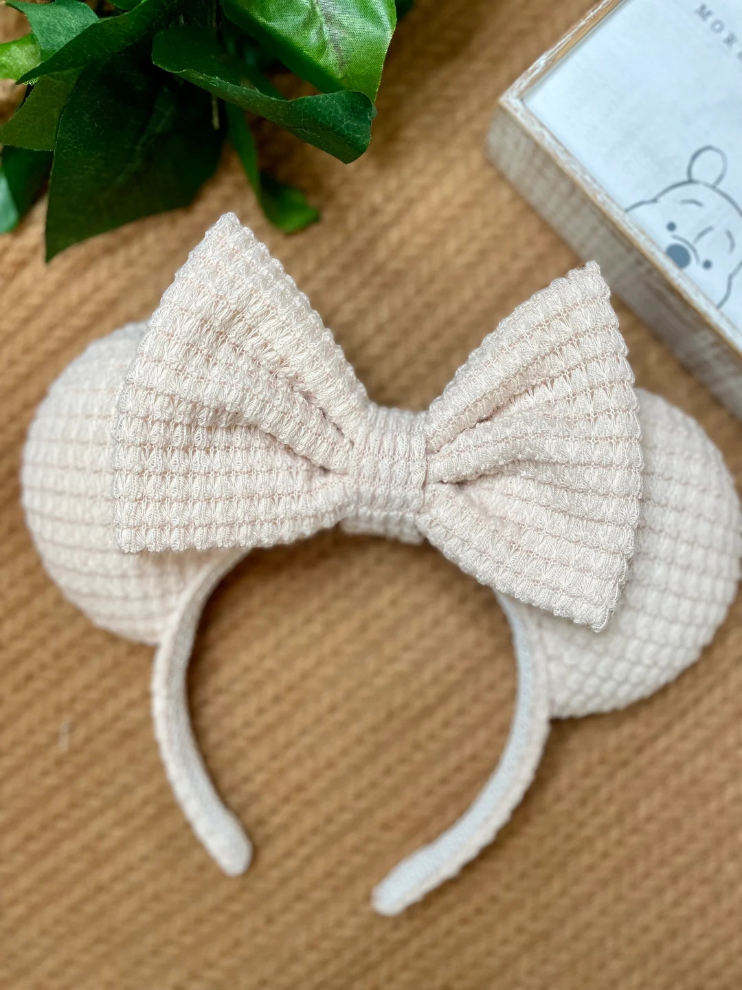 Beige Knit Mouse Ears, Cream Waffle Headband - Etsy | Etsy (Global)
