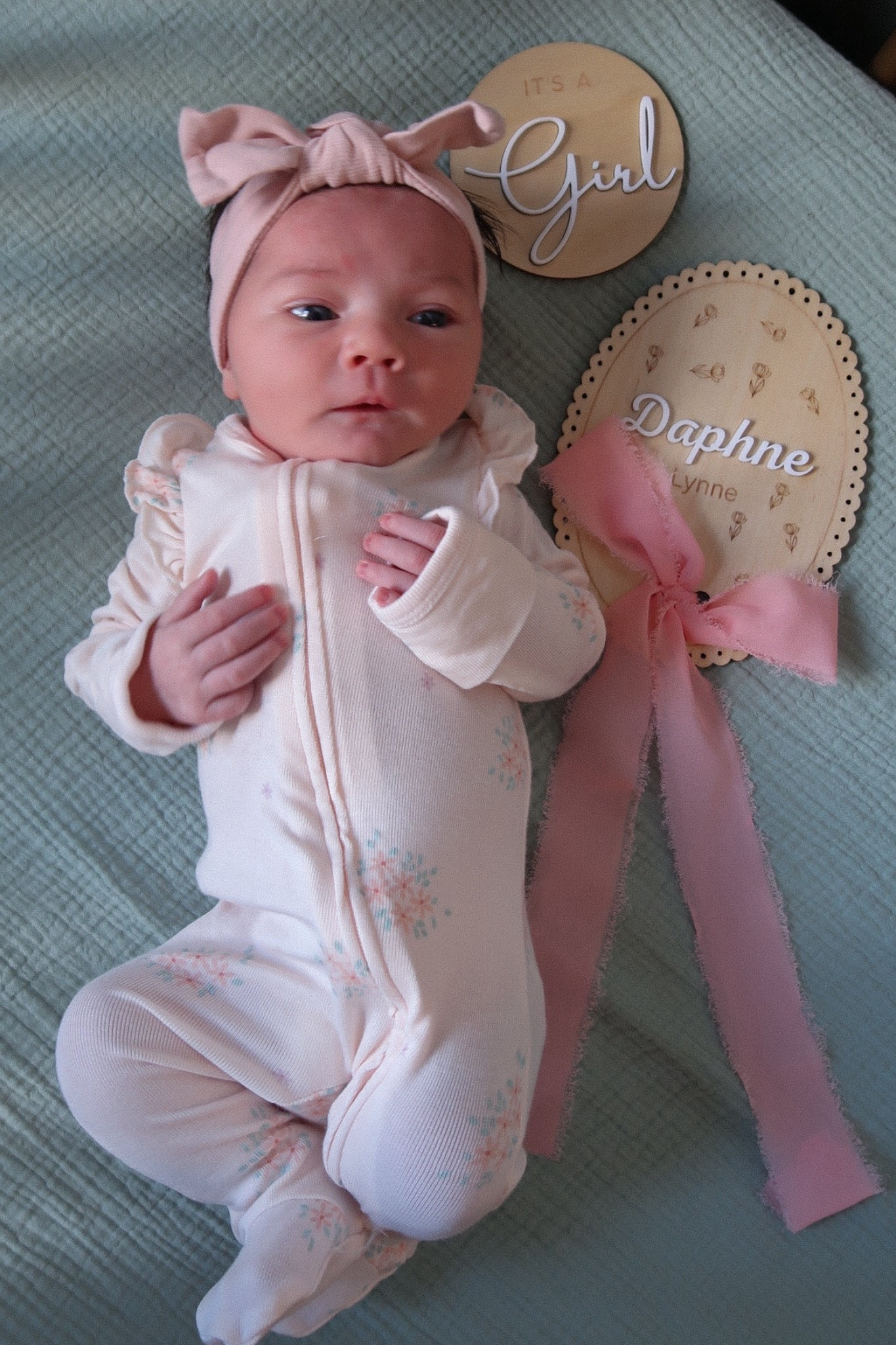 Daphne’s birth announcement photos - linking her cute little onesie, bow and custom name + gender signage from Etsy! 

#LTKBaby