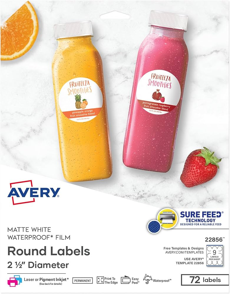 Avery Durable Waterproof Round Labels with Sure Feed Technology, 2.5" Diameter, White, Laser/Pigm... | Amazon (US)