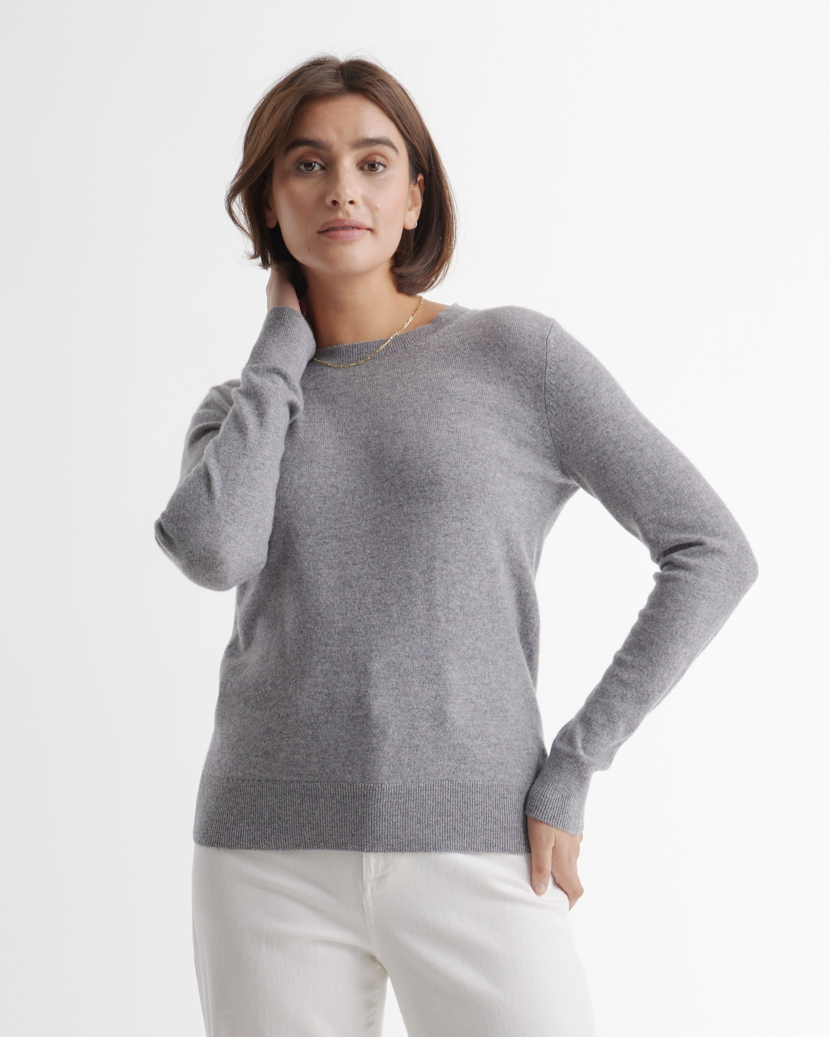 Quince | Women's Lightweight Mongolian Cashmere Crewneck Sweater in Heather Grey, Size XS | Quince