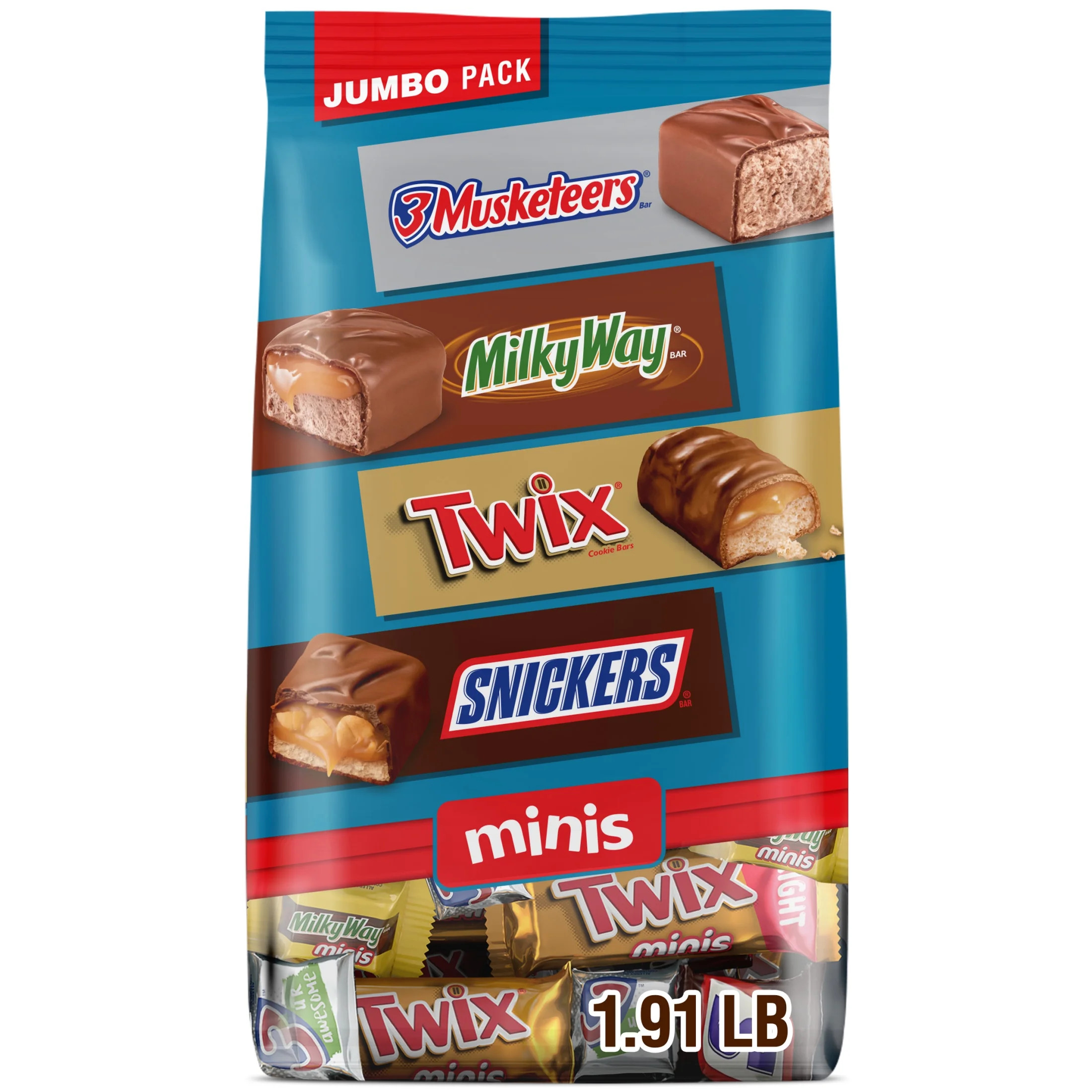 Snickers, Twix & More Minis Chocolate Candy Bars Variety Pack - 30.63 oz Bulk Bag | Walmart (US)