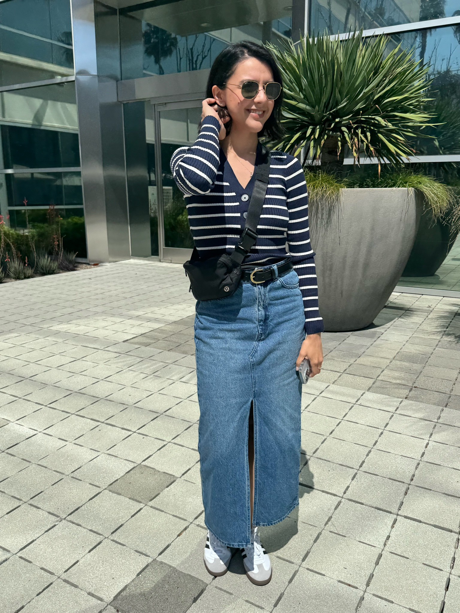 Loving stripes and a denim skirt! 