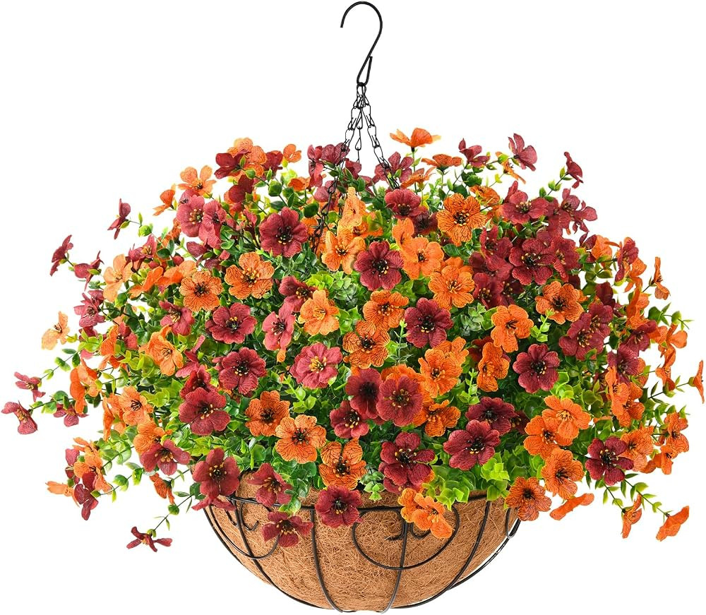 Artificial Fake Hanging Plants Flowers Basket, Faux Silk Daisy in Planter Realistic UV Resistant ... | Amazon (US)