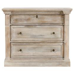 Melany French Country Natural White Wash Mango Wood 3 Drawer Nightstand | Kathy Kuo Home
