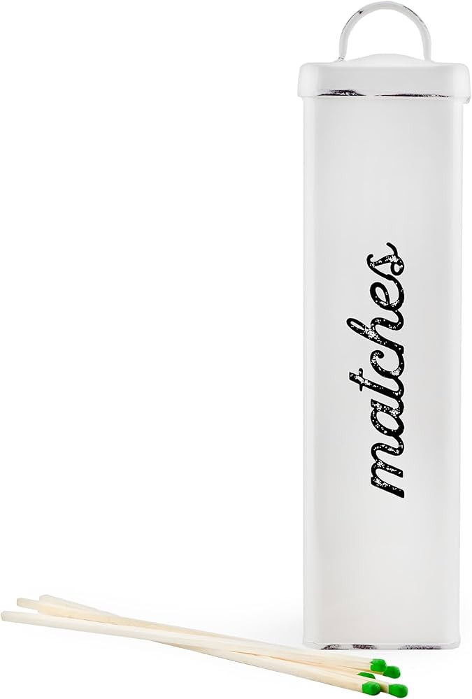 AuldHome Design Enamelware Fireplace Matches Holder (White), Farmhouse Storage Container for Long... | Amazon (US)