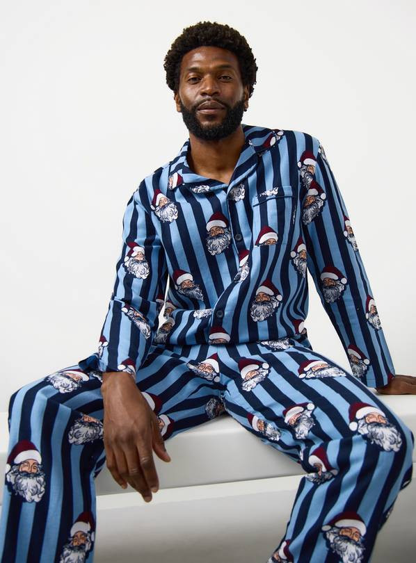 Matching Family Men's Christmas Navy Stripe Santa Traditional Pyjamas S | Tu Clothing