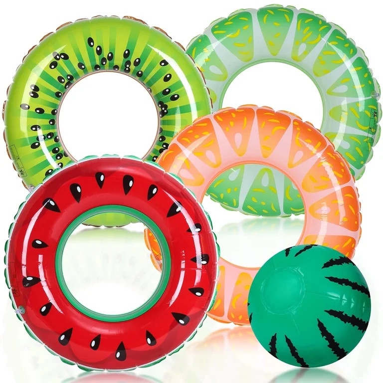 Hengguang 4 Pack Inflatable Pool Swimming Rings with Beach Ball, Inflatable Pool Floats for Kids ... | Walmart (US)