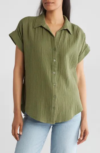 Short Sleeve Cotton Gauze Button-Up Shirt | Nordstrom Rack