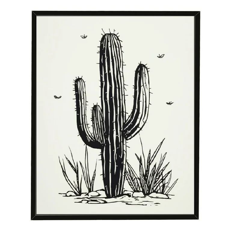 JEUXUS  Cactus Wall Art Wood Western Decor Framed Black White Boho Southwestern Desert Artwork Mo... | Walmart (US)