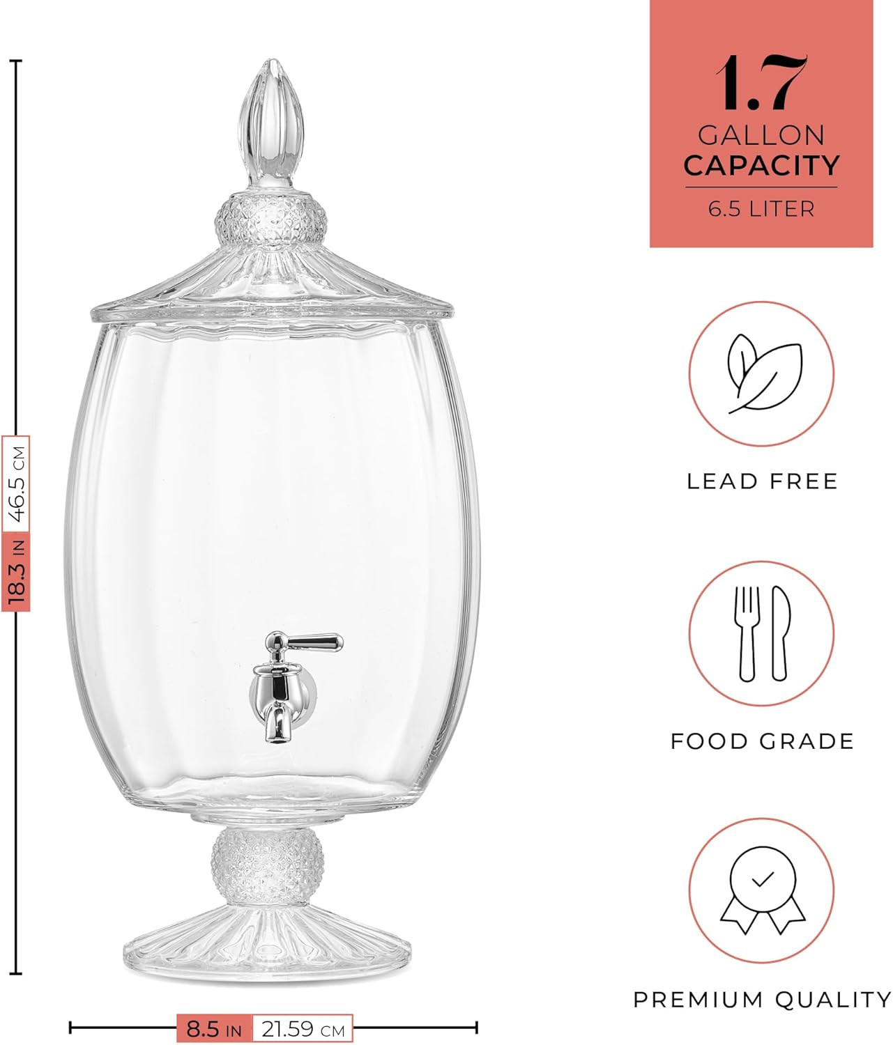 Madison Optic Beverage Cold Drink Dispenser w 1.7-Gallon Capacity Glass Jug, Leak Proof Acrylic S... | Amazon (US)